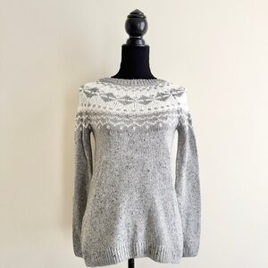 Handmade Grey Tweed Knitted Fair Isle Sweater – Size Small